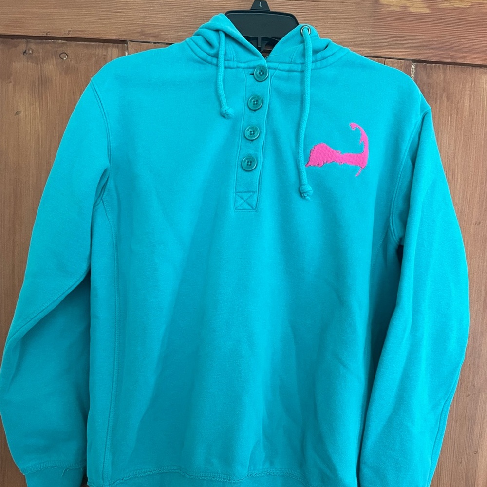 Cuffys Cape Cod Turquoise Pink Hoodie Sweatshirt L